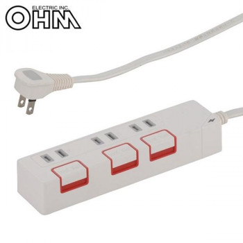 Yahoo! Yahoo!ショッピング(ヤフー ショッピング)OHM 雷ガード＆押しボタンスイッチ付き 節電タップ 3個口 1.5m HS-K1185W /a