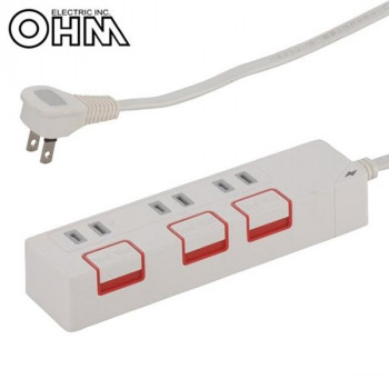 Yahoo! Yahoo!ショッピング(ヤフー ショッピング)OHM 雷ガード＆押しボタンスイッチ付き 節電タップ 3個口 2.5m HS-K1186W /a