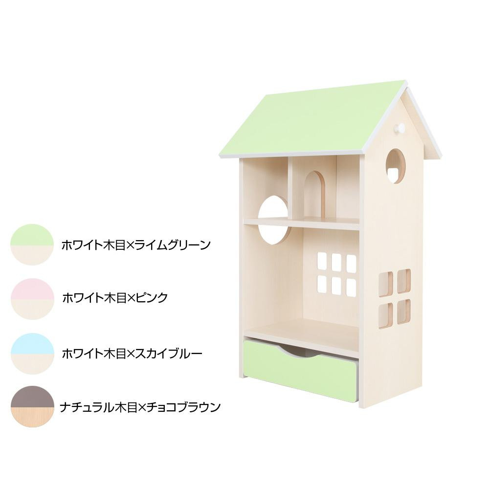 ドールハウス型収納棚 ドールハウスシェルフ HSJ 60M ホワイト木目×スカイブルー /a : aa 1501419 : WEB TWOHAN in