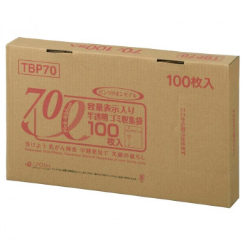 ジャパックス 容量表示入ポリ袋70L ピンクリボン 白半透明 100枚×4箱 TBP70 /a