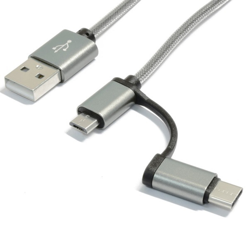 まとめ得 Type-C&MicroUSB 2IN1ケーブル グレー TYPEC2IN1-GY x [4個] /l