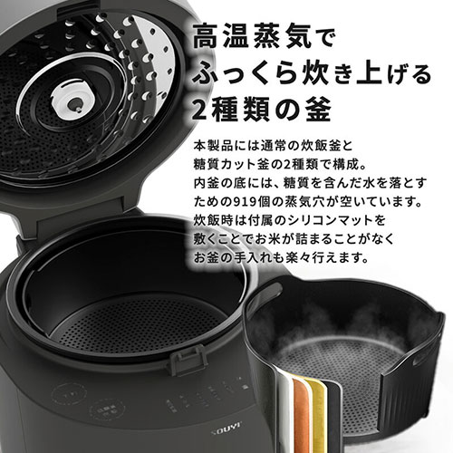 SOUYI JAPAN 糖質カット炊飯器 かんたん糖質制限 通常の炊飯釜と糖質カット釜の2種付属 チャコールグレー SY-138-CG /l |  | 03