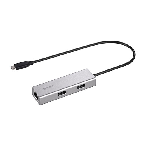 BUFFALO LAN変換アダプタ USB-C オス→メスLAN USB-Ax3 1Gbps対応 Mac・Win対応 シルバー LUD-U3-CU101SV /l