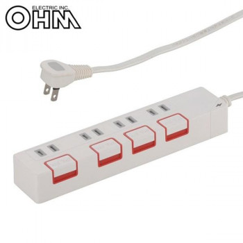 Yahoo! Yahoo!ショッピング(ヤフー ショッピング)まとめ得 OHM 雷ガード＆個別押しボタンスイッチ付き 節電タップ 4個口 1.5m HS-K1187W x [2個] /a