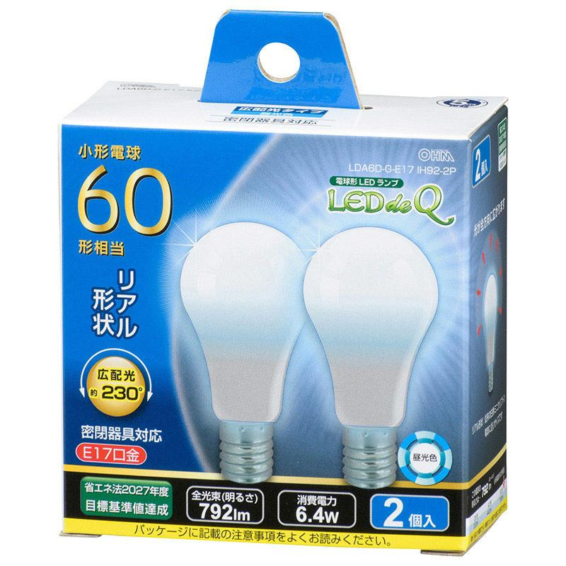 まとめ得 OHM LED電球 小形 E17 60形相当 昼光色 2個入 LDA6D-G-E17IH92-2 x [4個] /a