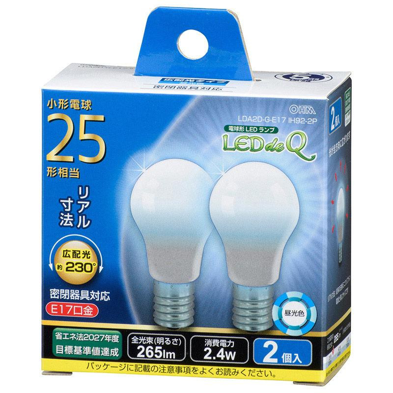 まとめ得 OHM LED電球 小形 E17 25形相当 昼光色 2個入 LDA2D-G-E17IH92-2 x [5個] /a