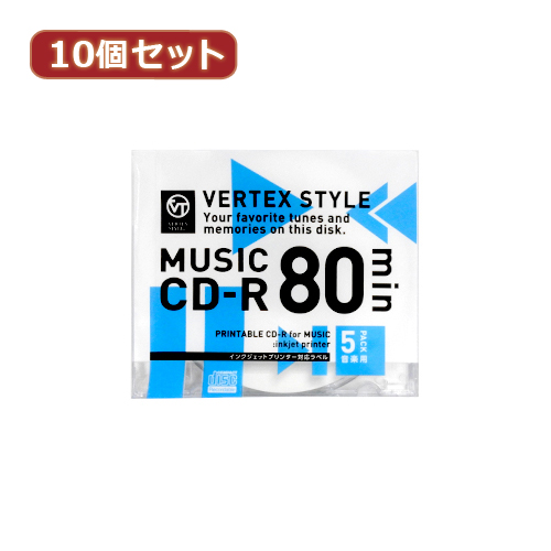 まとめ得 10個セット VERTEX CD R(Audio) 80分 5P インクジェットプリンタ対応(ホワイト) 5CDRA.80VX.WPX10 x [4個] /l :l3 4589452975600 m:WEB TWOHAN in