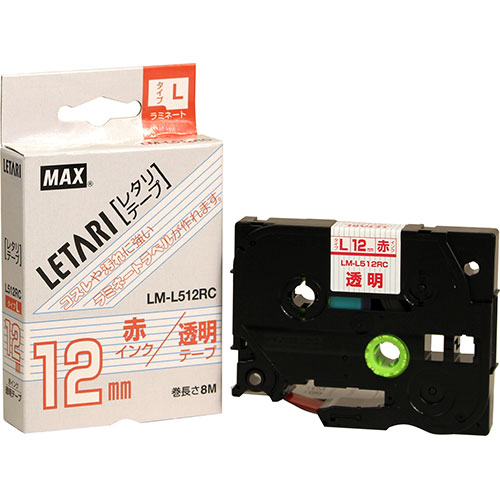 まとめ得 MAX ラミネートテープ 8m巻 幅12mm 赤字・透明 LM-L512RC LX90175 x [4個] /l