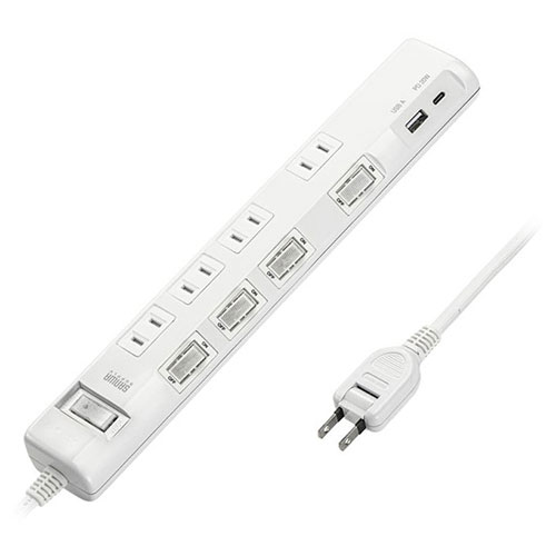 まとめ得 サンワサプライ 節電タップ 2P形状 6個口 2m ホワイト TAP-B108UC-2W x [3個] /l