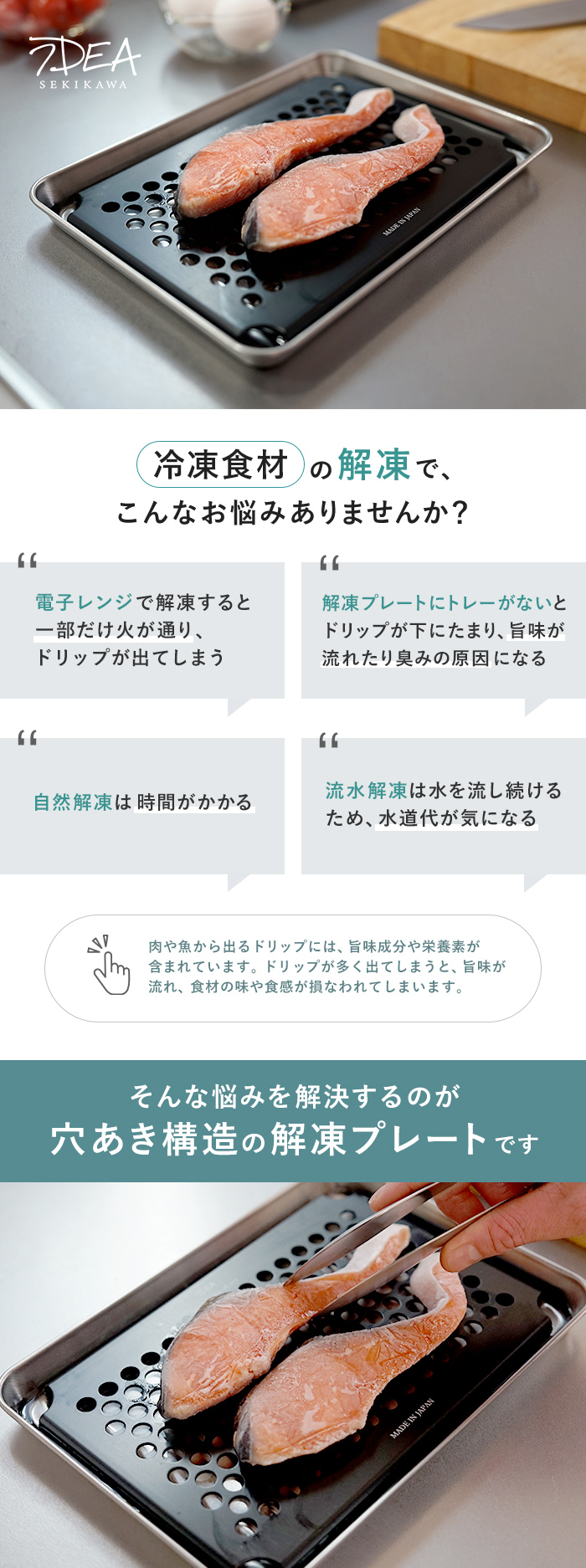 関川鋼販 解凍プレート ブラック 穴あきバット付き 日本製 急速解凍
