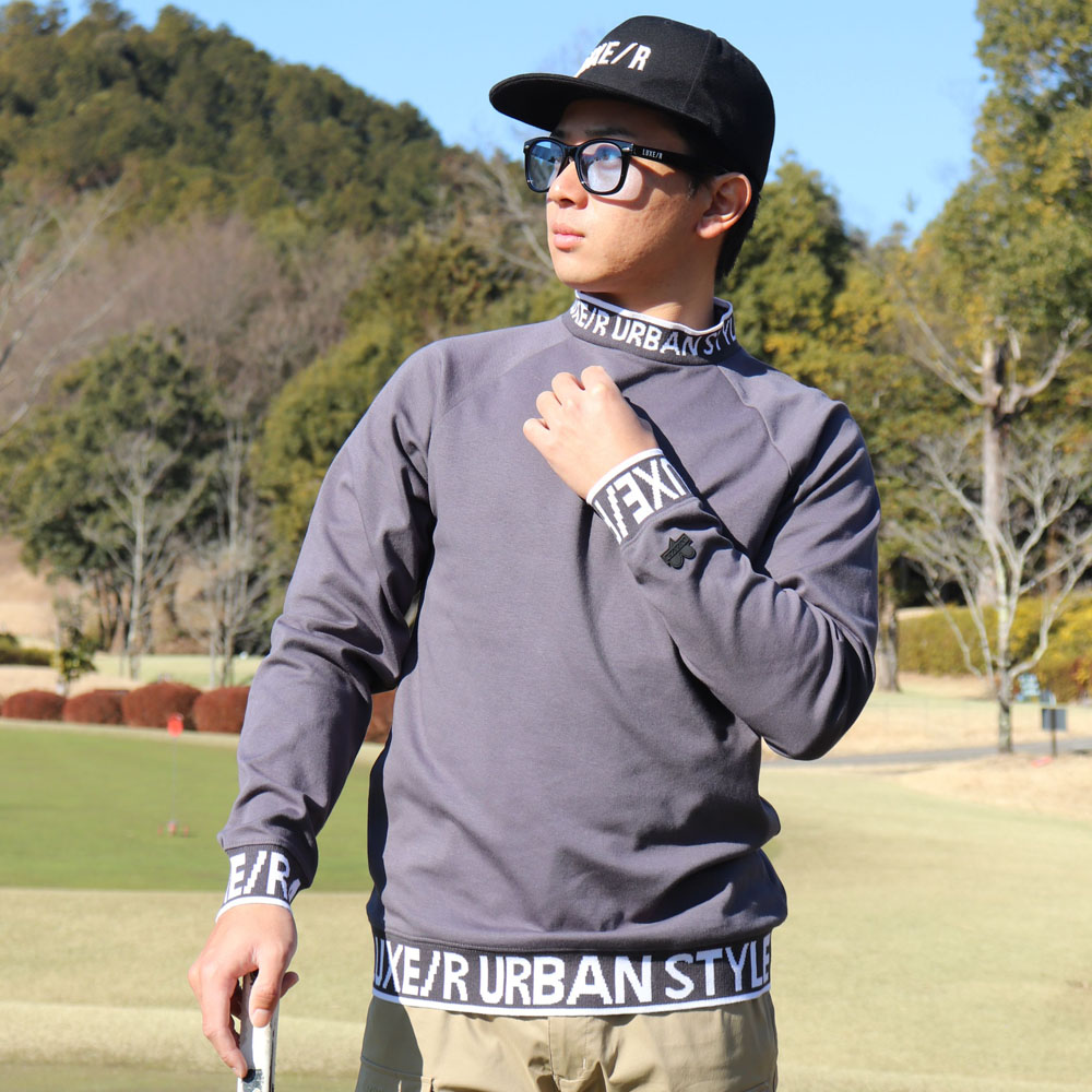 ラグジュゴルフ LUXE/R GOLF ゴルフウェア メンズ レディース 長袖Tシャツ  ストレッチ スムース モックネック  エリロゴ ジャガード ラグランスリーブ LUXE/R ゴルフウェア Tシャツ メンズ レディース 長袖 ラグジュ