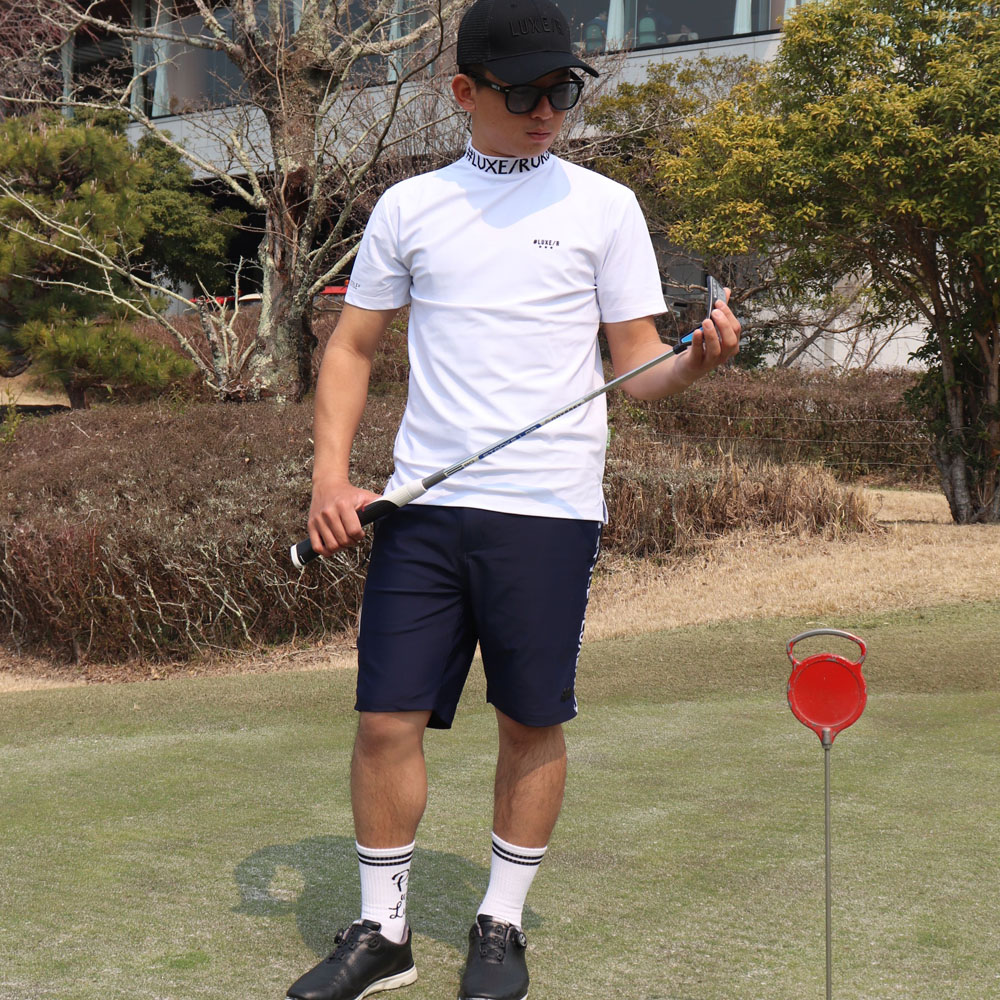 新しいメンズゴルフ半袖、ラウンドネック2つの生地を接合した速乾性トップ LUXE/R GOLF ラグジュゴルフ Tシャツ メンズ レディース 半袖