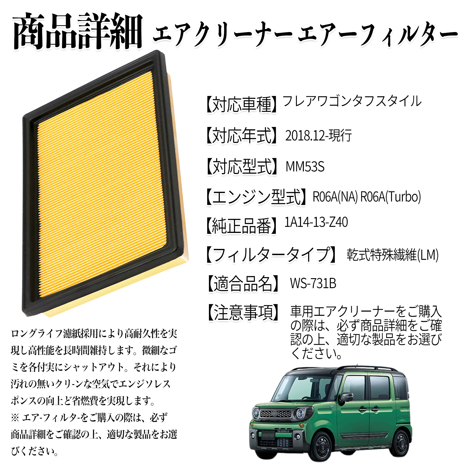 フレアワゴンタフスタイル 2018.12-現行 純正互換品番 1A14-13-Z40