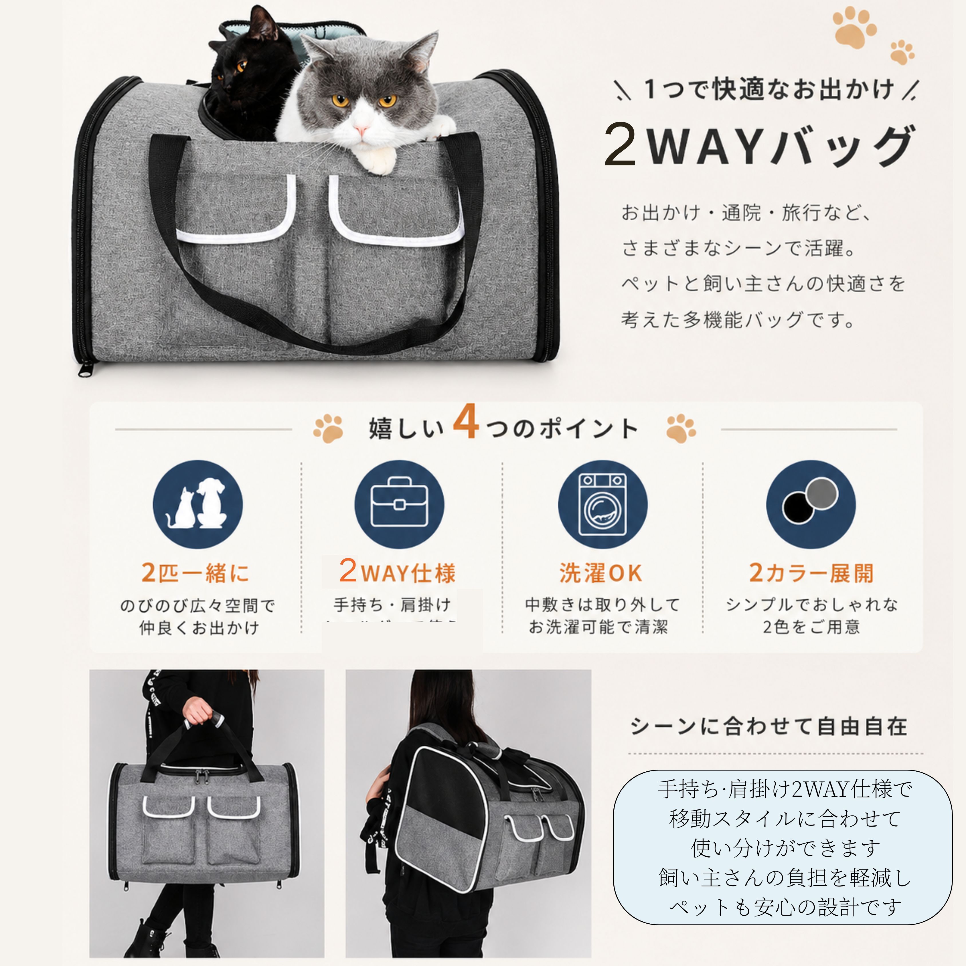 ペットキャリー リュック 多頭飼い 小型犬 2匹 猫 キャリーバッグ 通院