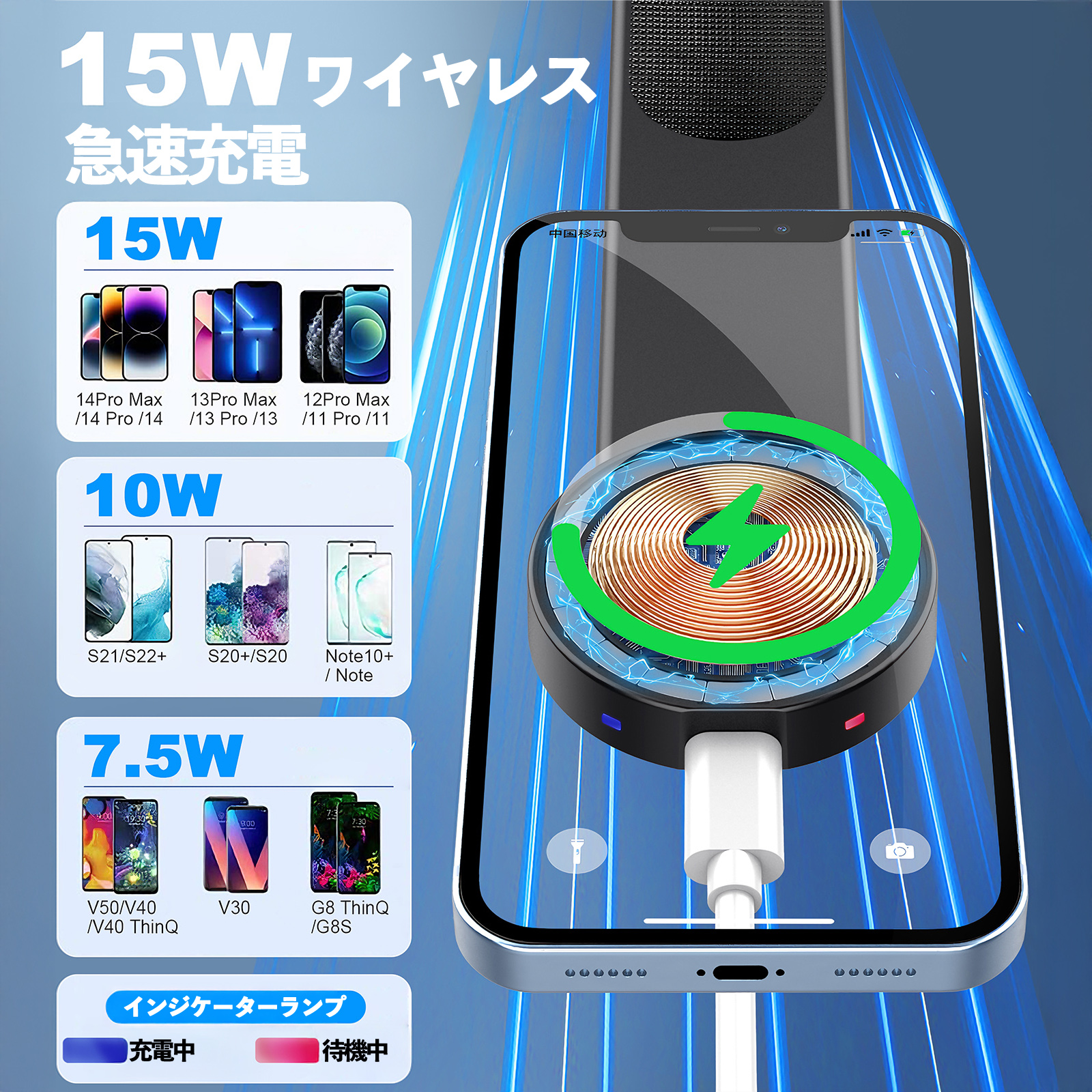 日産 ノートオーラ スマホホルダー ワイヤレス 充電器 車 車載 置くだけ充電 QI 機械開閉式 スタンド iPhone 貼り付け 吸盤 15W 片手クリップ式 吸盤式 吹き出し口 360度回転
