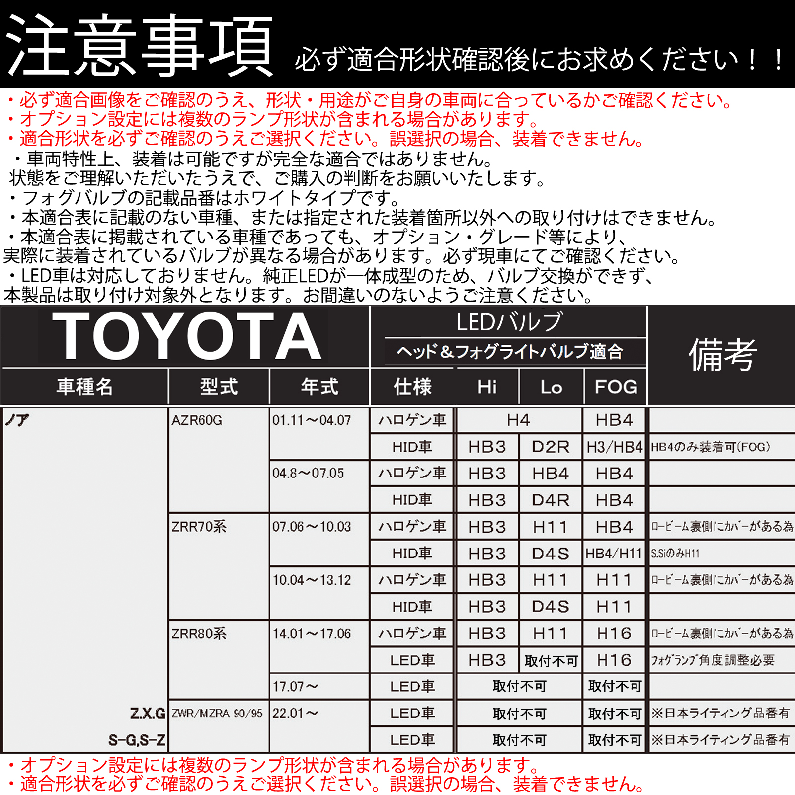 トヨタ ノア70系 80系 AZR60G 70系 80系 LED バルブ ヘッドライト フォグランプ ホワイト D2S/R D4S/R 爆光 Hi/Lo FOG 12V ファンレス WeCar |  | 03
