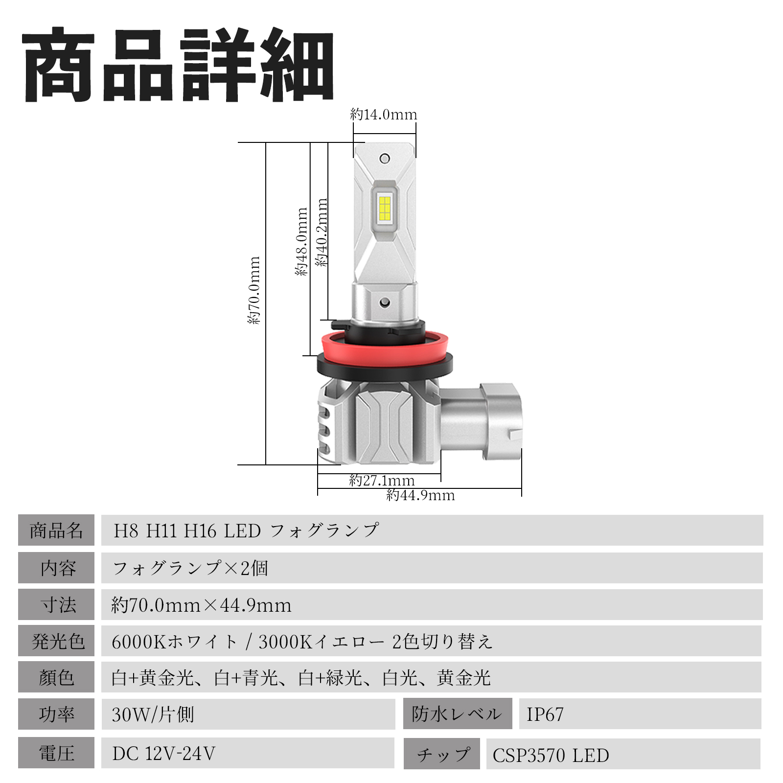 日産 ジューク H8 H11 H16 LED フォグランプ 車用 CSP LEDチップ