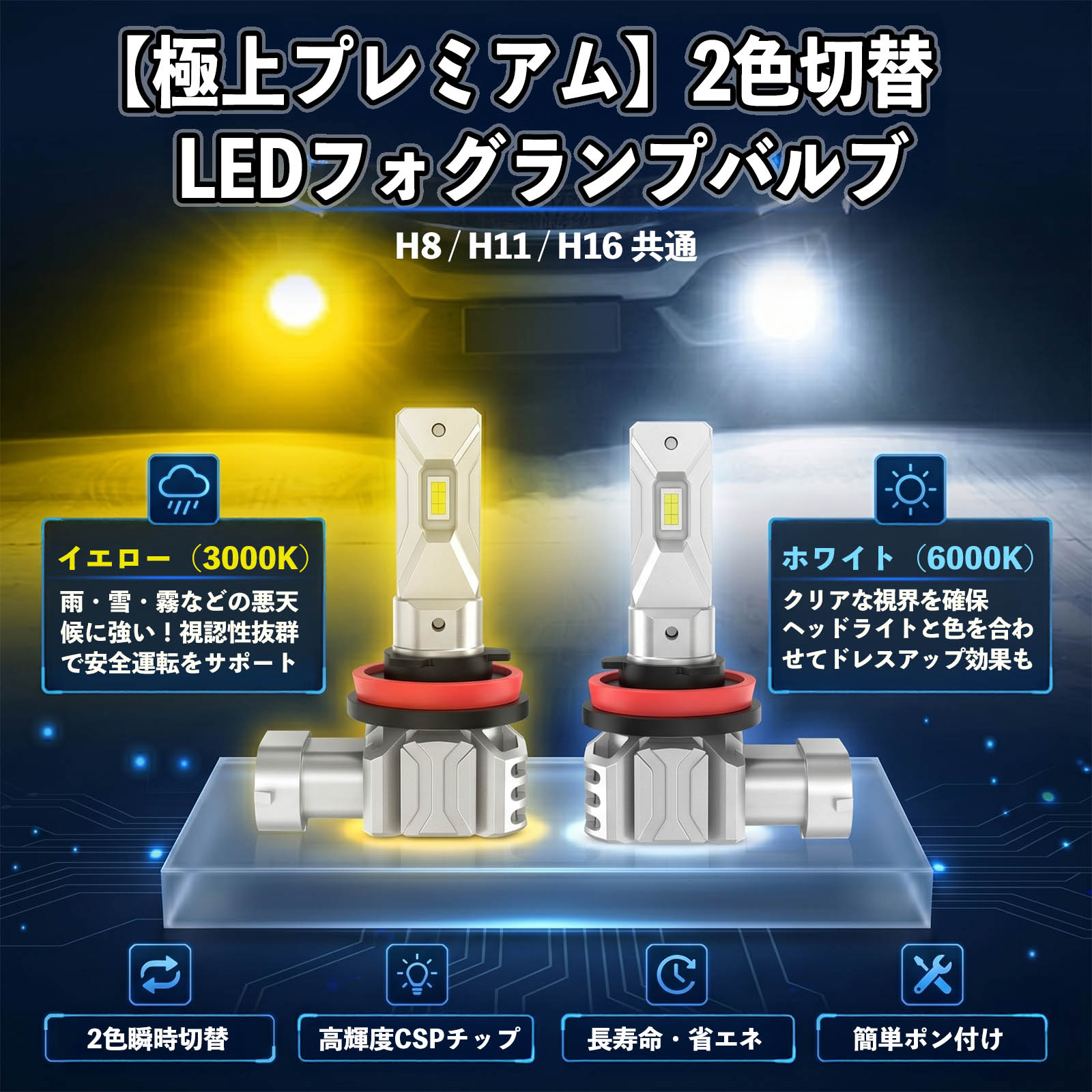 日産 ジューク H8 H11 H16 LED フォグランプ 車用 CSP LEDチップ