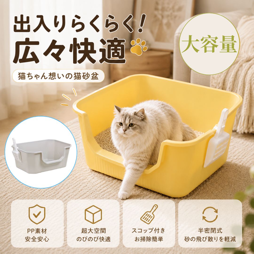猫用トイレ オープンタイプ 51.5cm 肥満猫 多頭飼い シニア 子猫 pp
