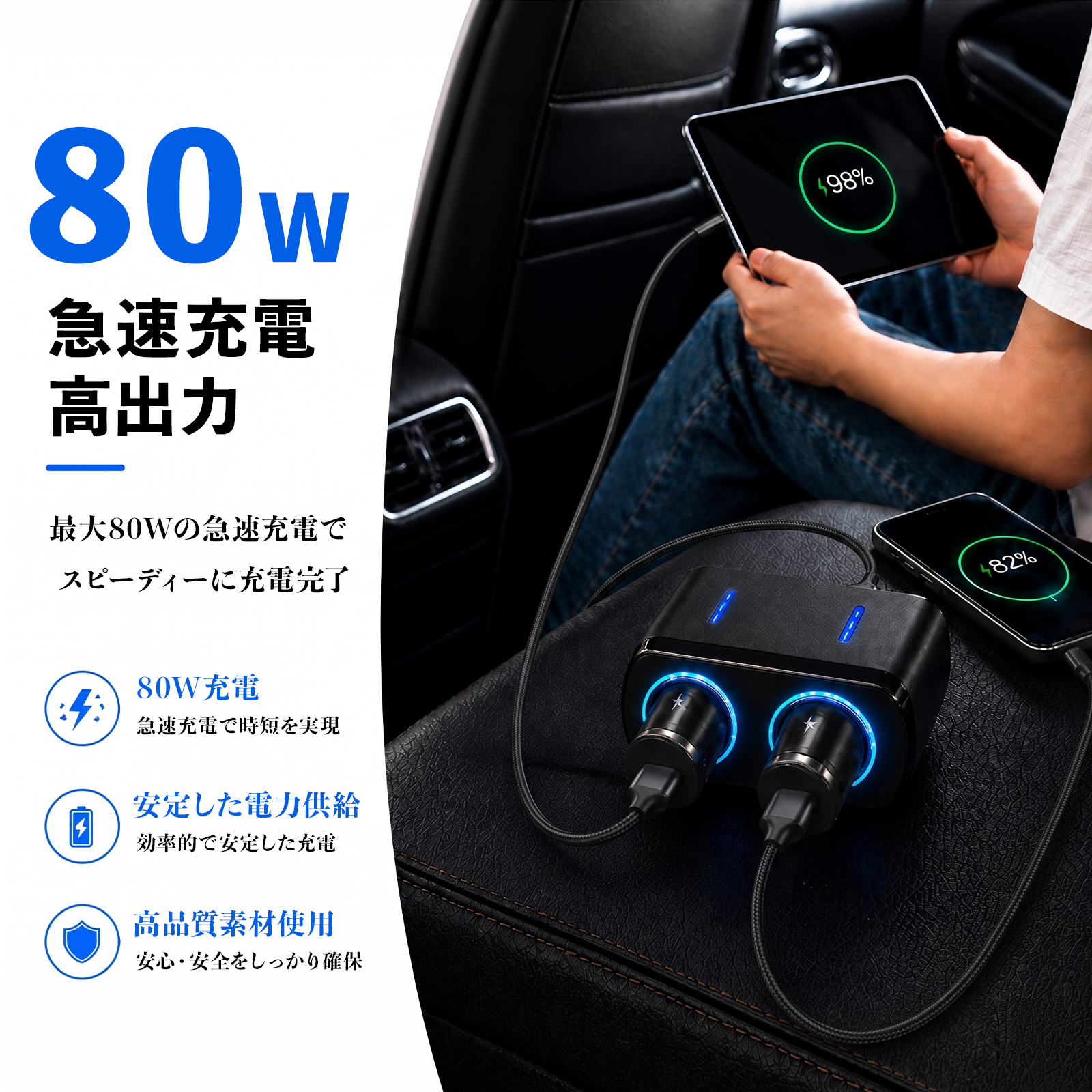 本田 N-VAN JJ1 JJ2 カーチャージャー 車用 シガーソケット 2連 車載