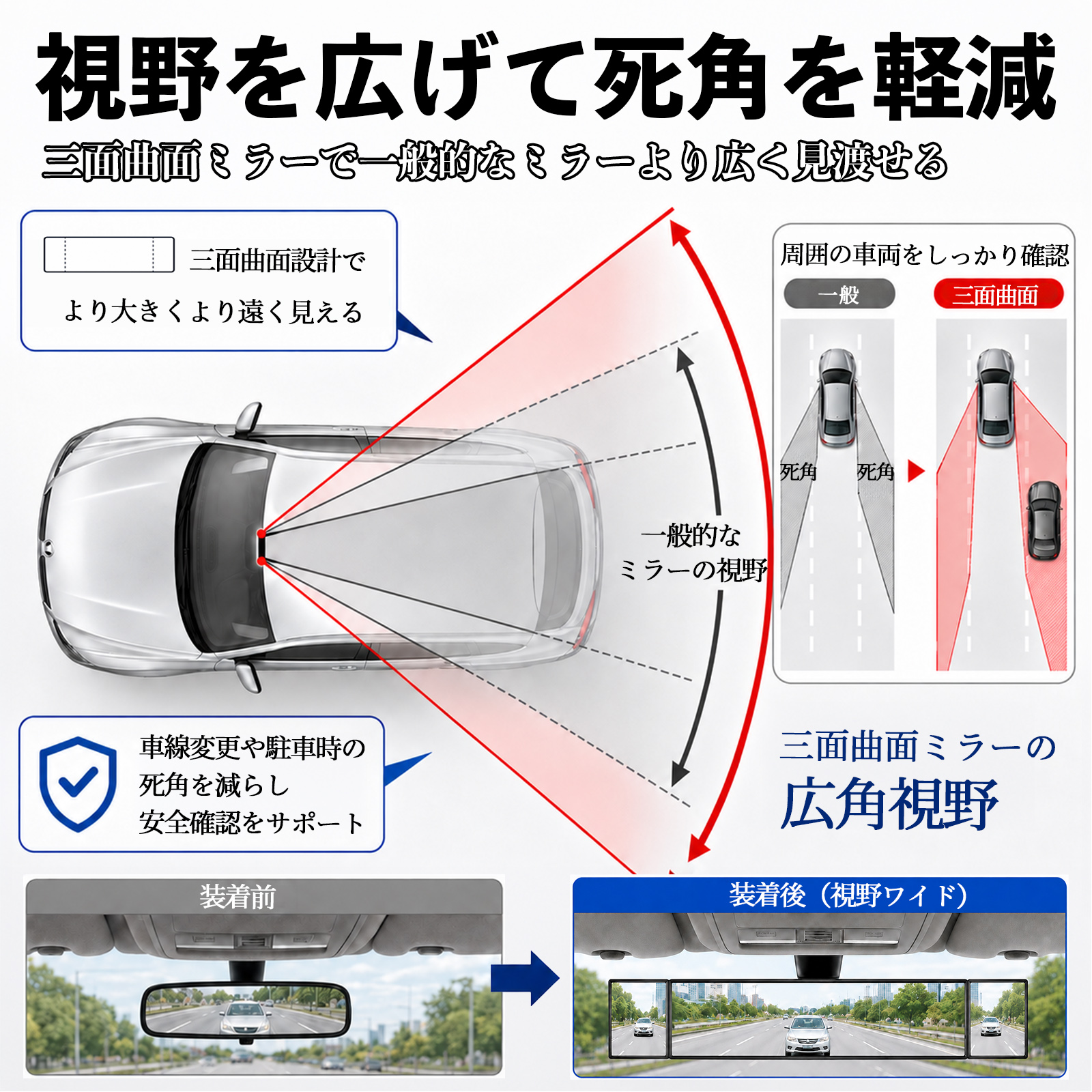 いすゞ エルフ ルームミラー 車用 バックミラー 三つ折り 角度調整可能