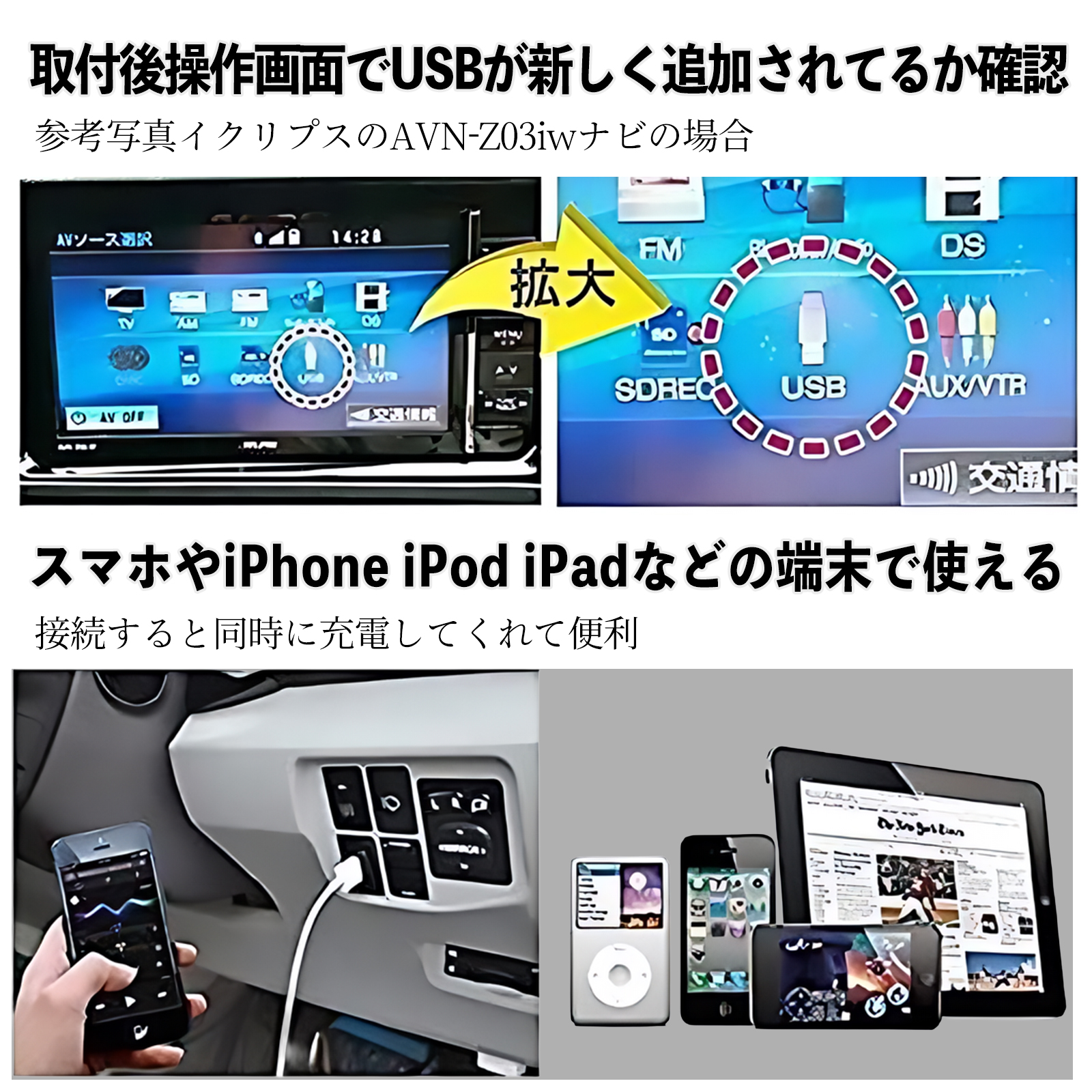 マークX GRX130 133 135 USBポート増設 USB入力ポート ナビ オーディオ