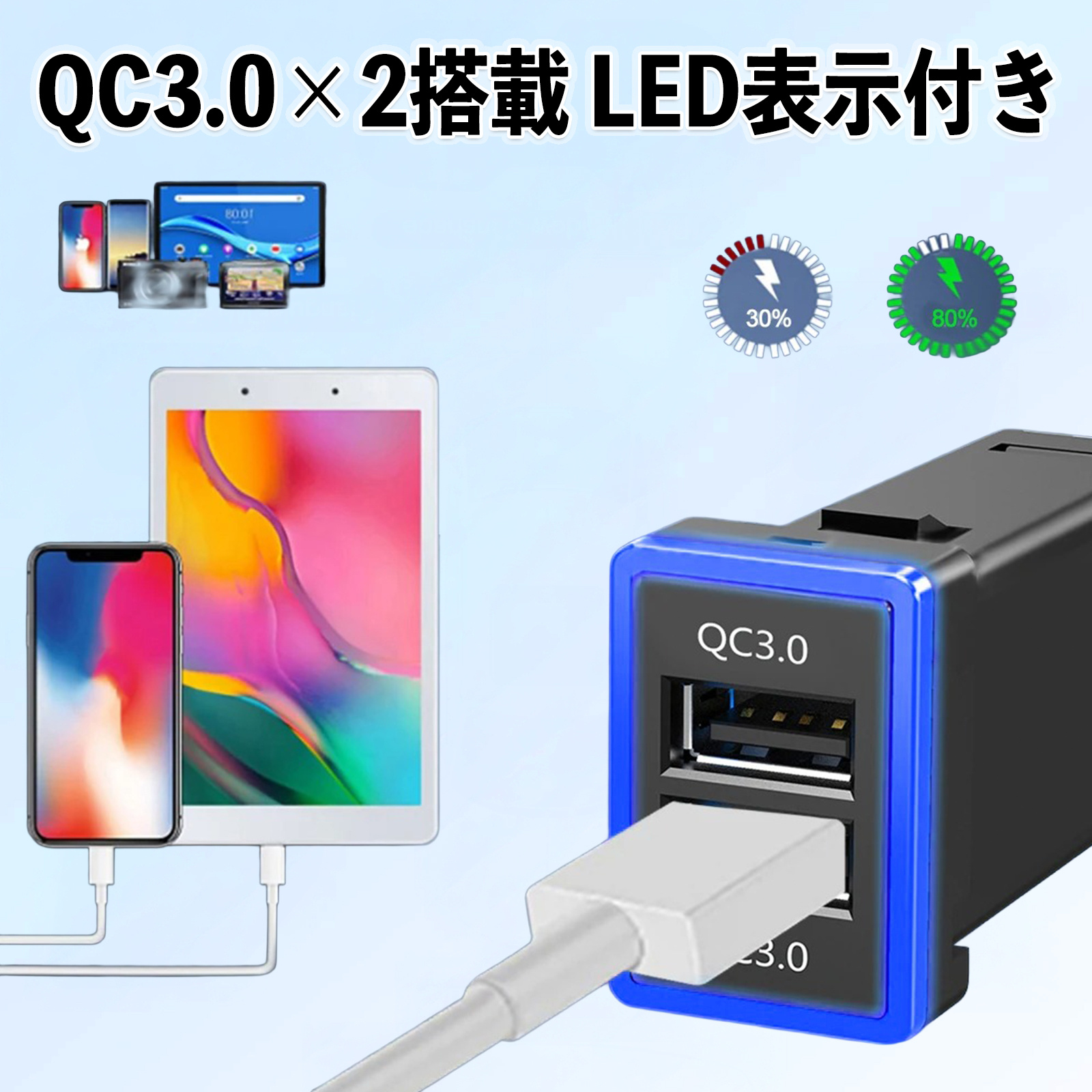 プリウスPHV ZVW35 ZVW52 USB充電器 QC3.0×2 USB増設 急速充電