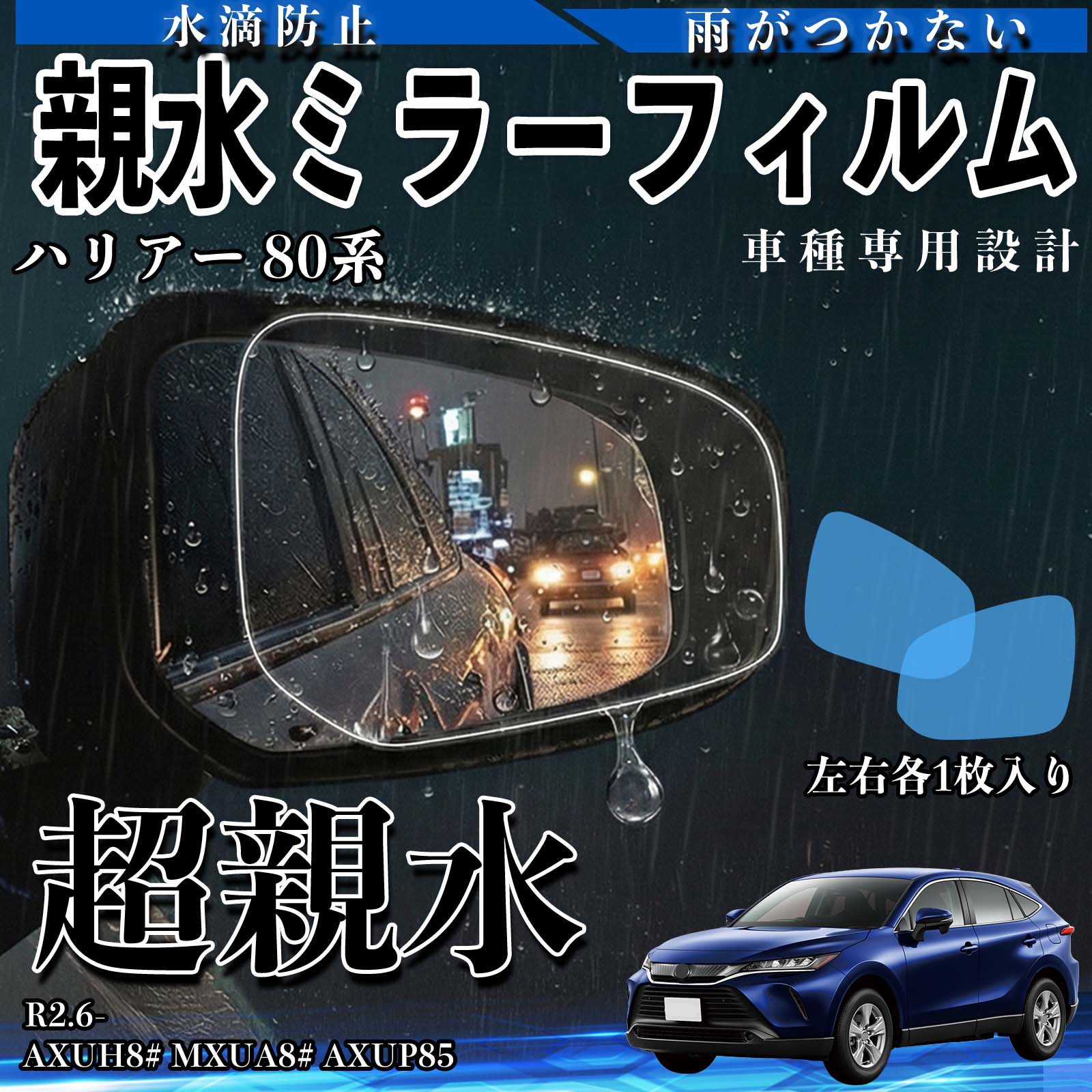 ハリアー 80系 AXUH8# MXUA8# AXUP85 親水 ミラーフィルム 車用 