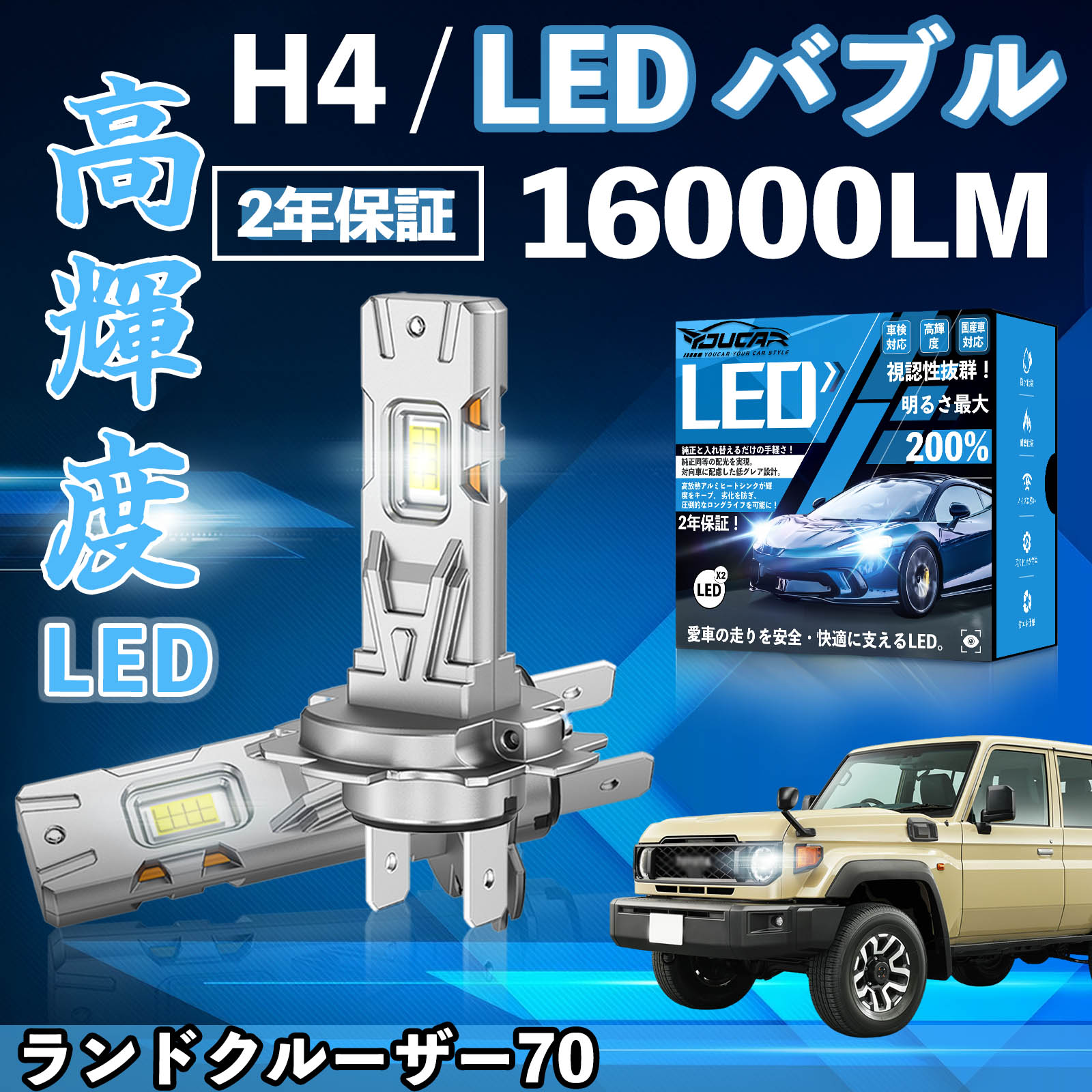 �����h�N���[�U�[70 GRJ76K 79K LED �o���u �w�b�h���C�g �t�H�O�����v �z���C�g H1 H4 H19 HIR2 HB3 HB4 H7 H11 H8 H16 ���� Hi/Lo FOG 12V �t�@�����X WeCar
