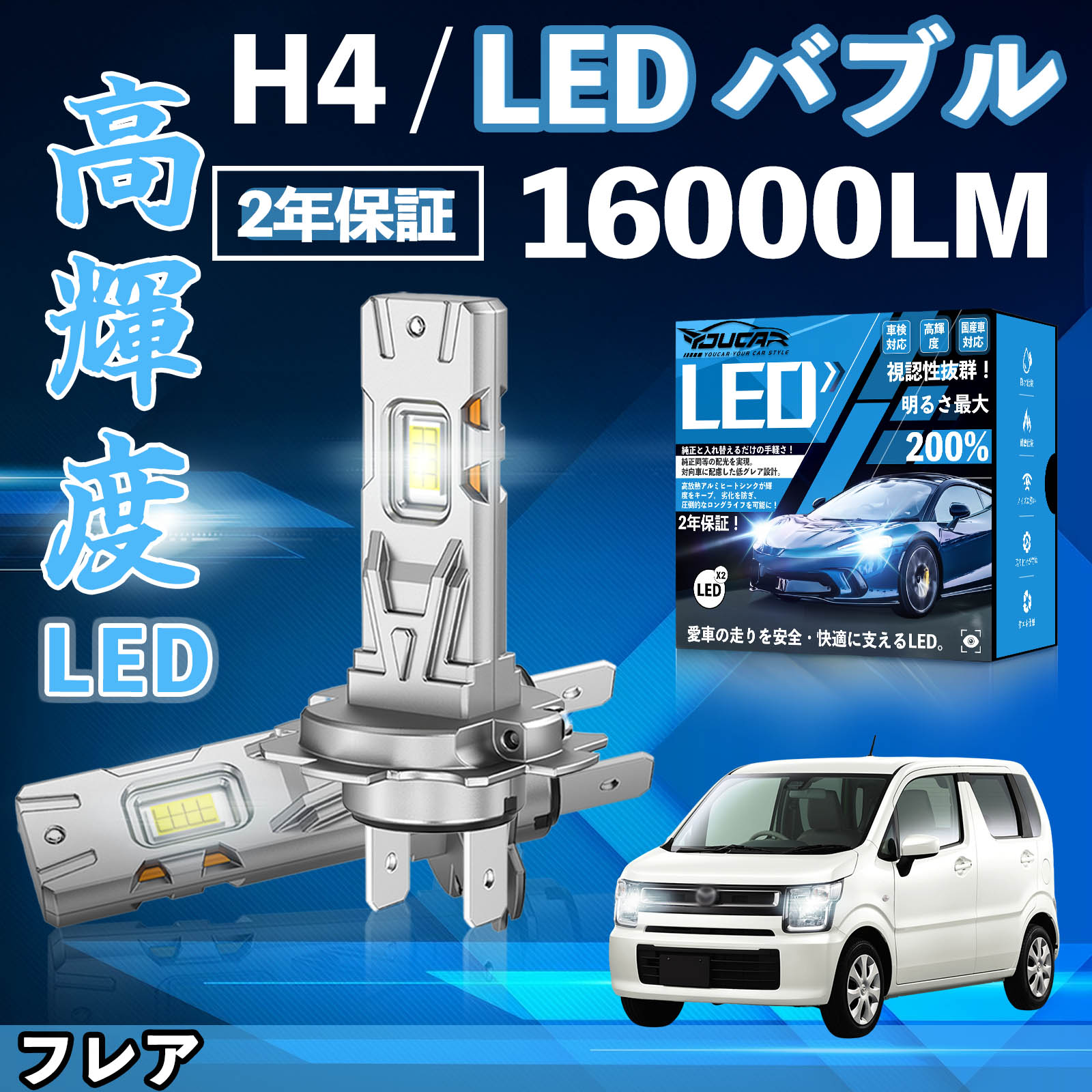 �t���A MJ34S�AMJ44S MJ55S LED �o���u �w�b�h���C�g �t�H�O�����v �z���C�g H1 H4 H19 HIR2 HB3 HB4 H7 H11 H8 H16 ���� Hi/Lo FOG 12V �t�@�����X WeCar