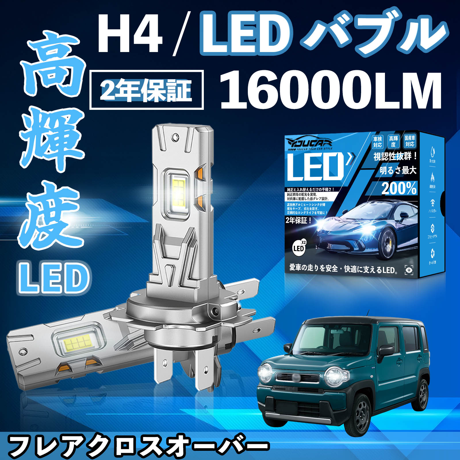 �t���A�N���X�I�[�o�[ MS31S�A41S LED �o���u �w�b�h���C�g �t�H�O�����v �z���C�g H1 H4 H19 HIR2 HB3 HB4 H7 H11 H8 H16 ���� Hi/Lo FOG 12V �t�@�����X WeCar