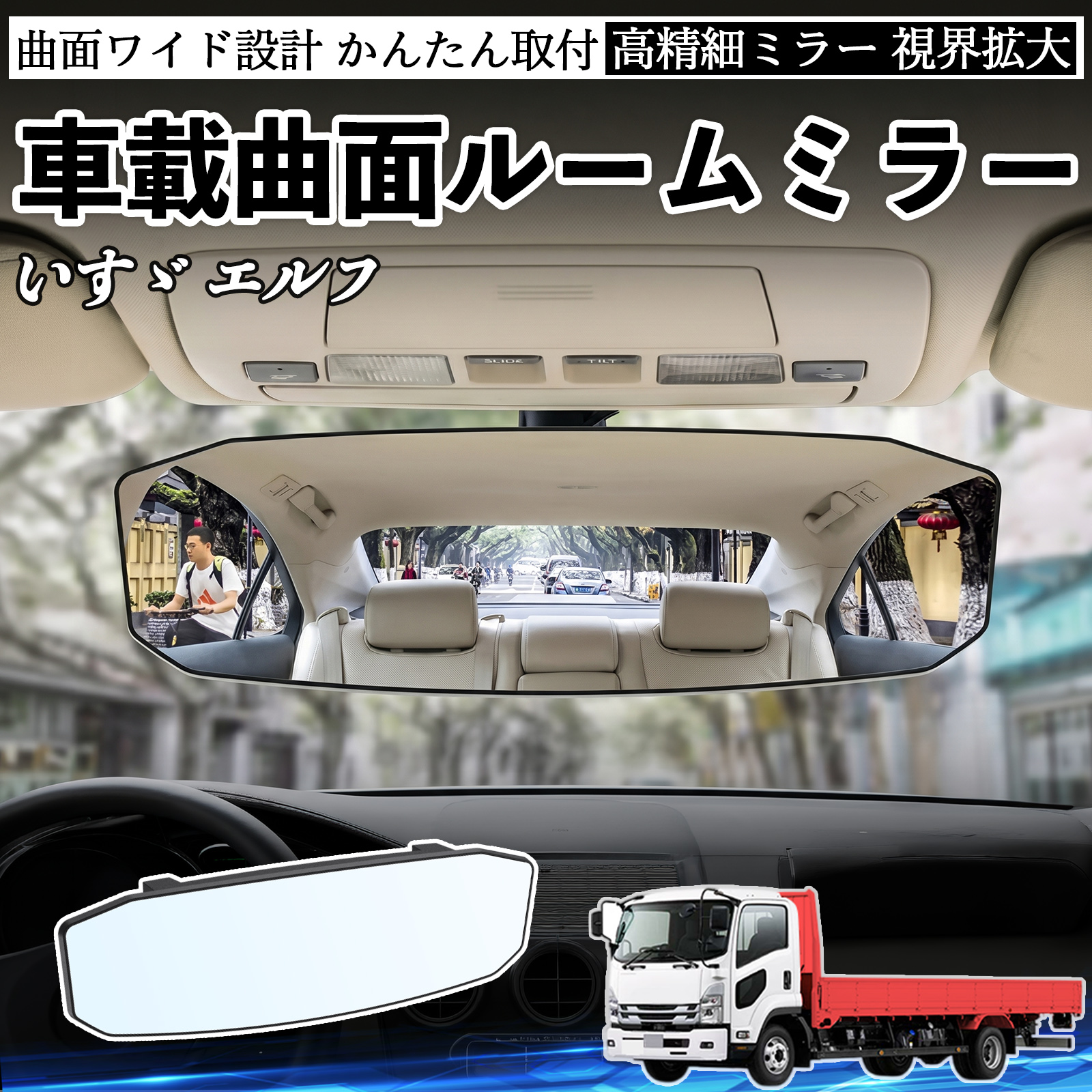 いすゞベレットルームミラー いすゞ エルフ ルームミラー 車用 ワイド バックミラー 広視野 凸曲面