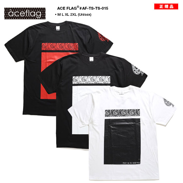 ACE FLAG Tシャツ 半袖 大きいサイズ エースフラッグ かっこいい 袖ロゴ スペード ペイズリー 柄 バンダナ柄 ボックスロゴ ヒップホップ ダンス ストリート系｜weekindenim｜04