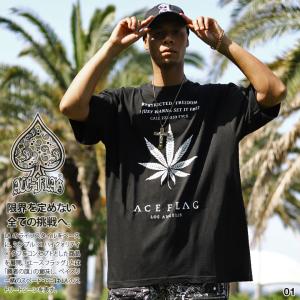 ACE FLAG Tシャツ 半袖 大きいサイズ ビッグシルエット エースフラッグ おしゃれ かっこいい マリファナ 大麻 ロゴ ヒップホップ ストリート系 ブランド