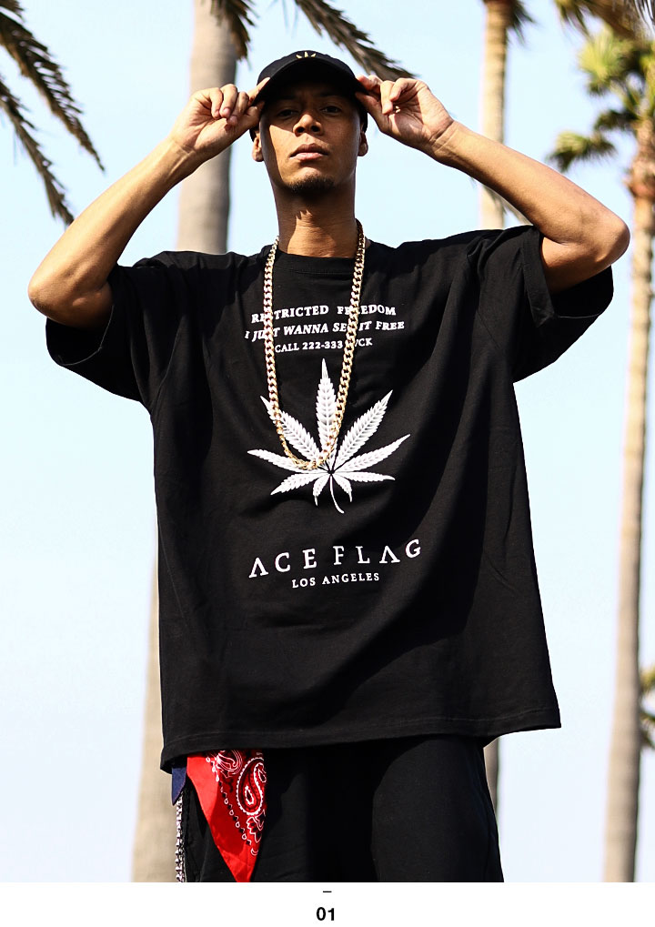 ACE FLAG Tシャツ 半袖 大きいサイズ ビッグシルエット エースフラッグ おしゃれ かっこいい マリファナ 大麻 ロゴ ヒップホップ ストリート系 ブランド｜weekindenim｜05