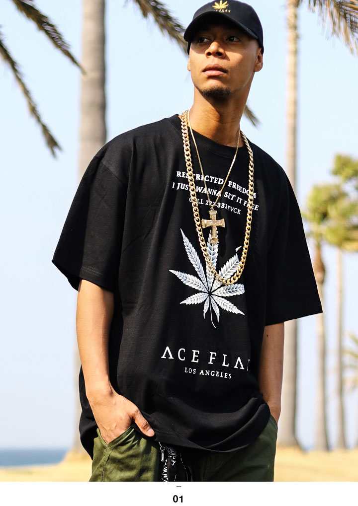 ACE FLAG Tシャツ 半袖 大きいサイズ ビッグシルエット エースフラッグ おしゃれ かっこいい マリファナ 大麻 ロゴ ヒップホップ ストリート系 ブランド｜weekindenim｜06