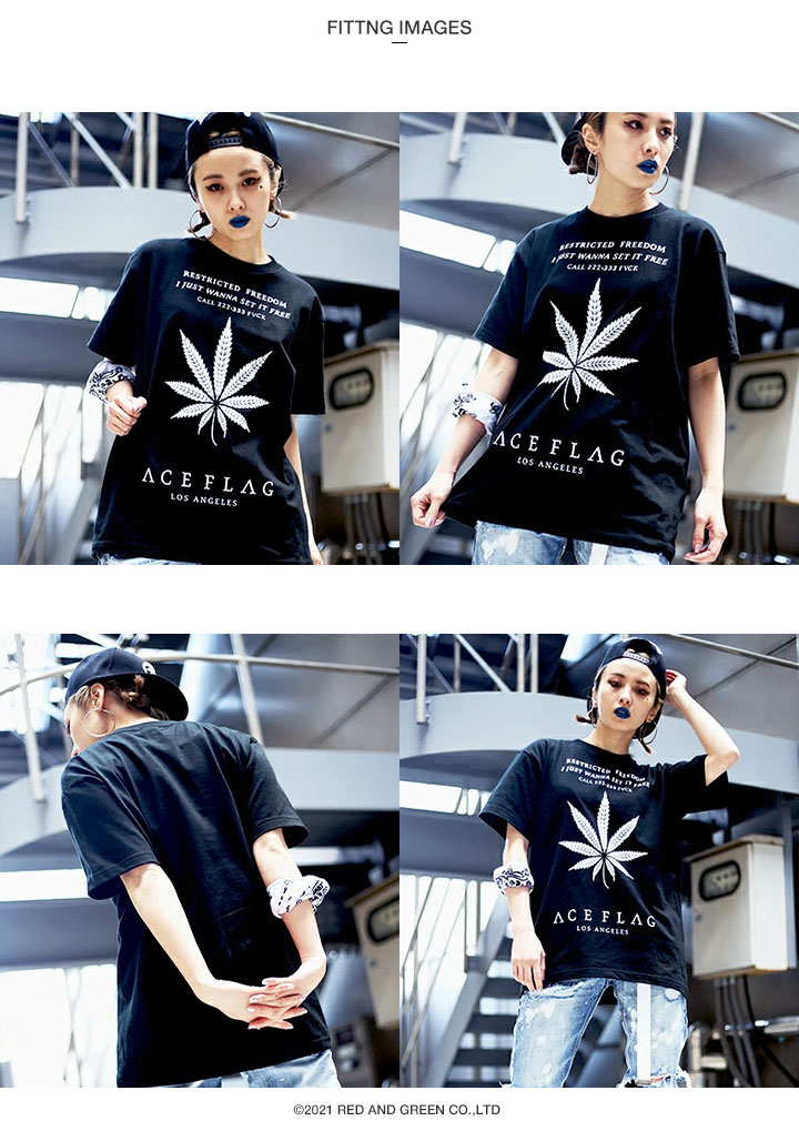 ACE FLAG Tシャツ 半袖 大きいサイズ ビッグシルエット エースフラッグ おしゃれ かっこいい マリファナ 大麻 ロゴ ヒップホップ ストリート系 ブランド｜weekindenim｜07