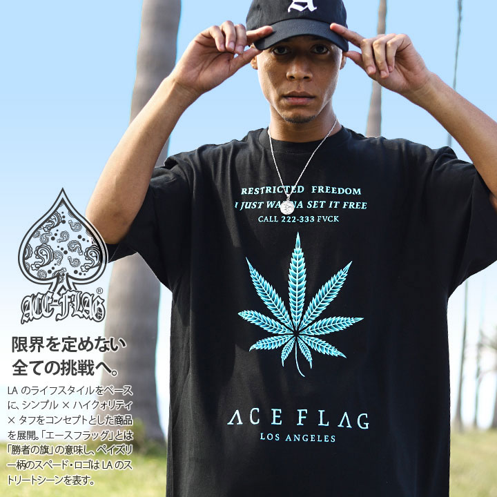 ACE FLAG Tシャツ 半袖 大きいサイズ エースフラッグ ミントグリーン ミント ブルー オーバーサイズ 大麻 マリファナ ヘンプ ロゴ