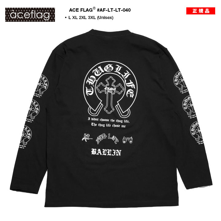 ACEFLAG（エースフラッグ） ロンT 馬蹄 十字架 袖ロゴ 黒 大きいサイズ