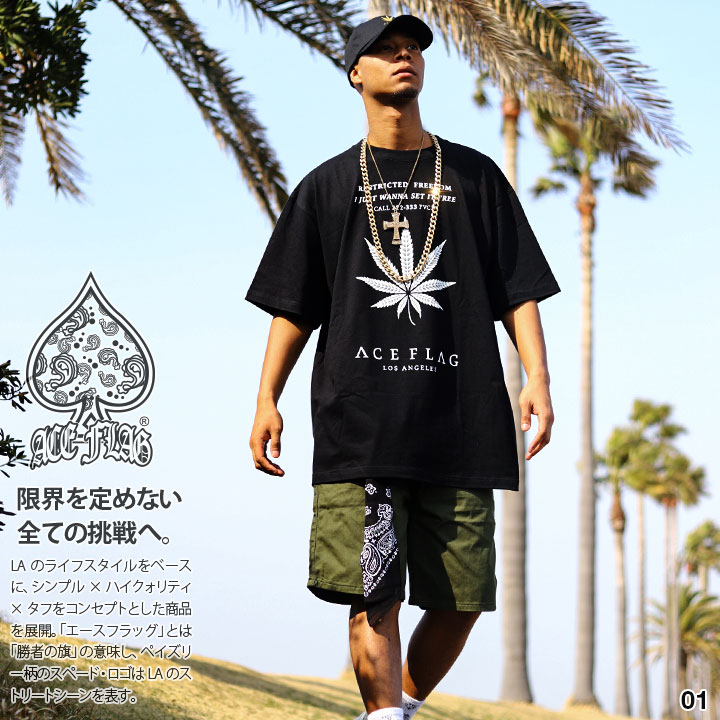 ACE FLAG 上下セット 半袖 ブランド Tシャツ チノパン ハーフパンツ 上下 大きいサイズ エースフラッグ セットアップ 大麻 マリファナ ヘンプ ロゴ オリーブ｜weekindenim