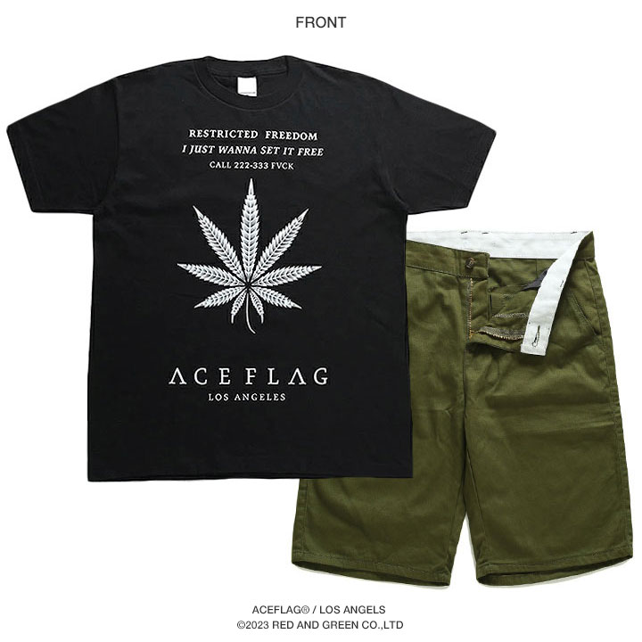ACE FLAG 上下セット 半袖 ブランド Tシャツ チノパン ハーフパンツ 上下 大きいサイズ エースフラッグ セットアップ 大麻 マリファナ ヘンプ ロゴ オリーブ｜weekindenim｜10