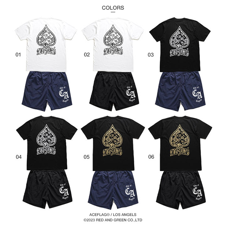 ACE FLAG 上下セット 半袖 ブランド Tシャツ ハーフパンツ 上下 大きいサイズ エースフラッグ セットアップ ビッグシルエット トランプ スペード ペイズリー｜weekindenim｜09