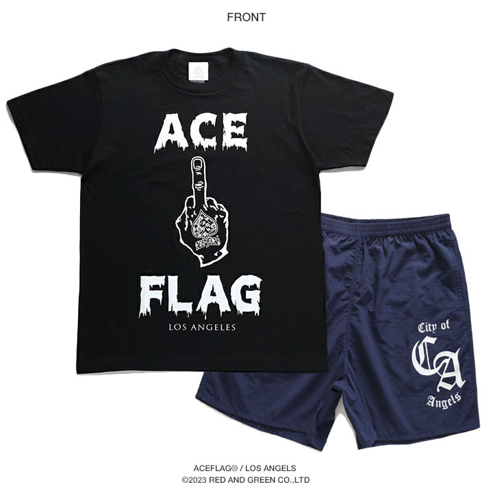 ACE FLAG 上下セット 半袖 ブランド Tシャツ ハーフパンツ 上下 大きいサイズ エースフラッグ セットアップ ビッグシルエット 中指 ファックサイン ペイズリー｜weekindenim｜10
