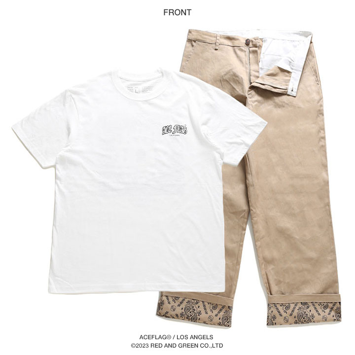 ロゴ入りTシャツセット（ホワイト・ブラウン・ホワイト パンツセット ACEFLAG（エースフラッグ） 上下セット 半袖 ブランド Tシャツ