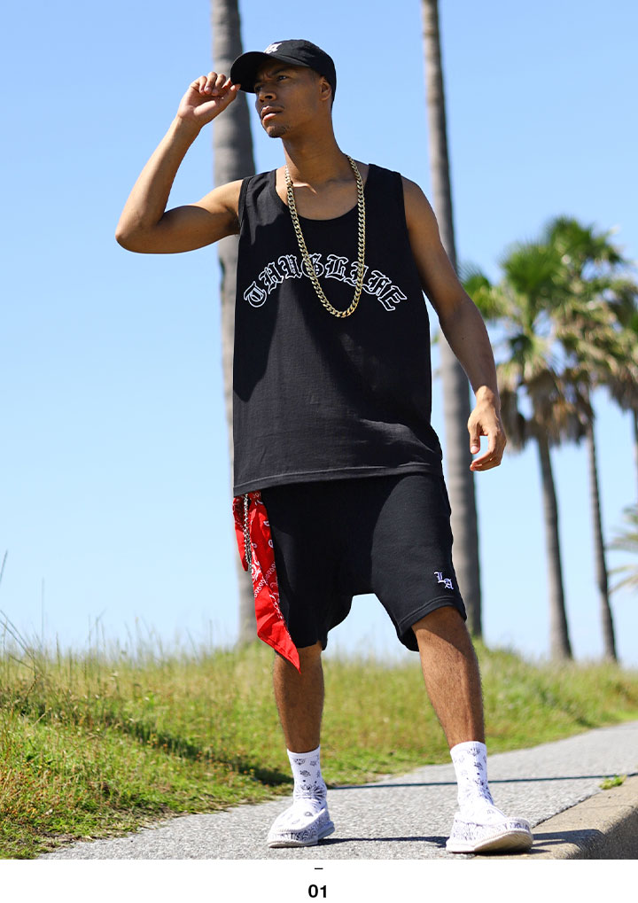 ACE FLAG 上下セット ブランド ノースリーブ Tシャツ タンクトップ ハーフパンツ メンズ 春夏用 黒 白 大きいサイズ エースフラッグ セットアップ シンプル THUG LIFE サグライフ ビッグシルエット b系 ヒップホップ ストリート系 ハイ 新作 AF-SE-TK-040 ACEFLAG（エースフラッグ） 上下セット ブランド ノースリーブ Tシャツ