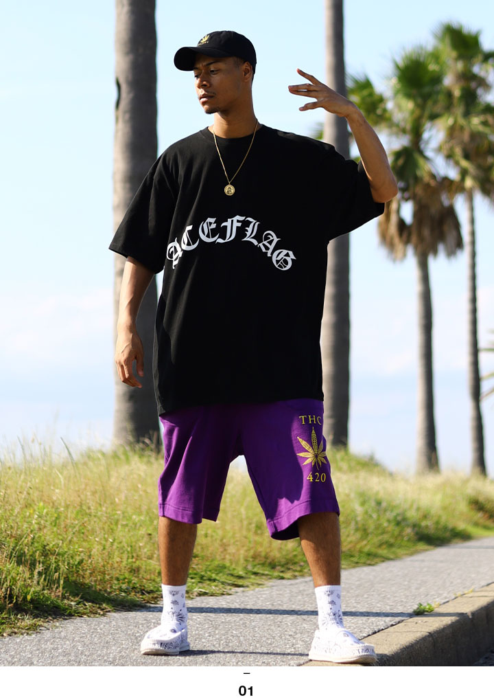 入手困難 即納 エースフラッグ ACEFLAG セットアップ 半袖 大麻 ACEFLAG ACE FLAG 上下セット 半袖 ブランド Tシャツ ハーフ