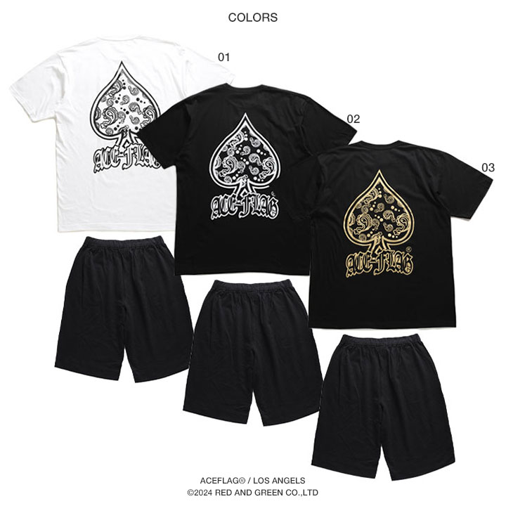 入手困難 エースフラッグ ACEFLAG セットアップ 半袖 ペイズリー ACEFLAG ACE FLAG 上下セット 半袖 Tシャツ ハーフパンツ 大きい