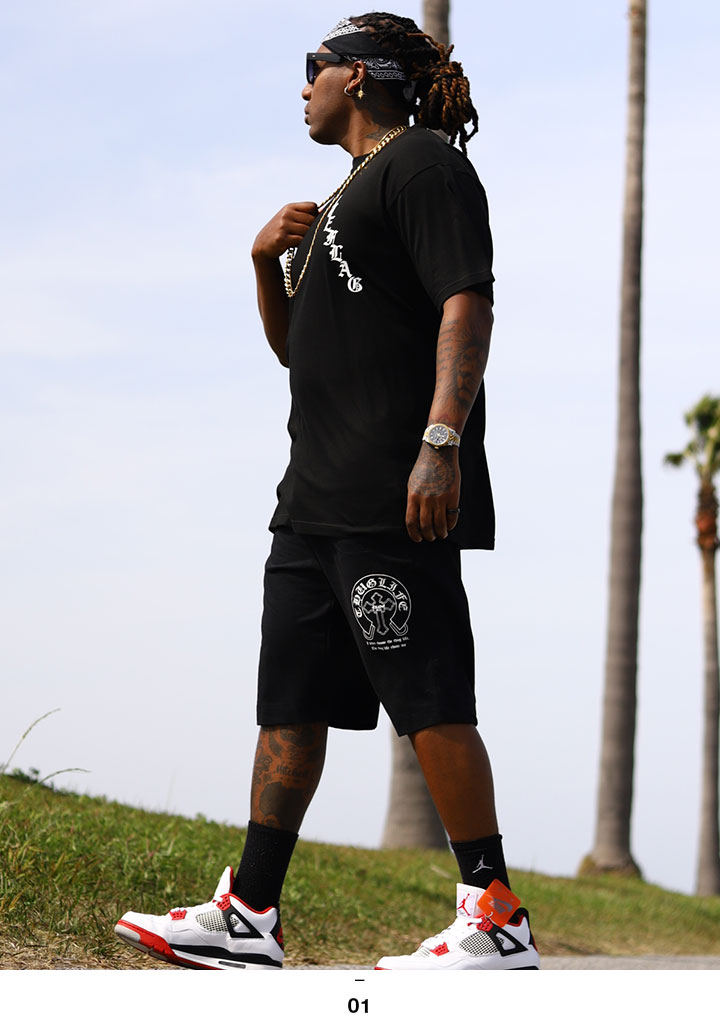 ACE FLAG 上下セット 半袖 ブランド Tシャツ ハーフパンツ メンズ 春夏用 黒 大きいサイズ エースフラッグ セットアップ  2Pac 馬蹄 ヘンプ HEMP ビッグシルエット b系 ヒップホップ ファッション ダンス ストリート系 ハイ 2025 新作 AF-SE-TS-200 ACEFLAG（エースフラッグ） 上下セット 半袖 ブランド Tシャツ ハーフ