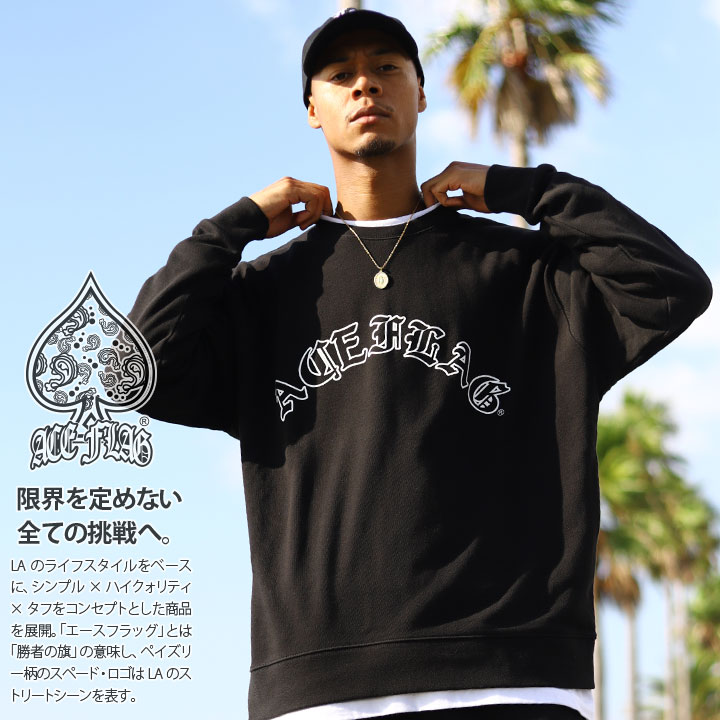 ストライプデザイン 長袖トレーナー ACEFLAG ACE FLAG トレーナー ブランド スケボー 長袖