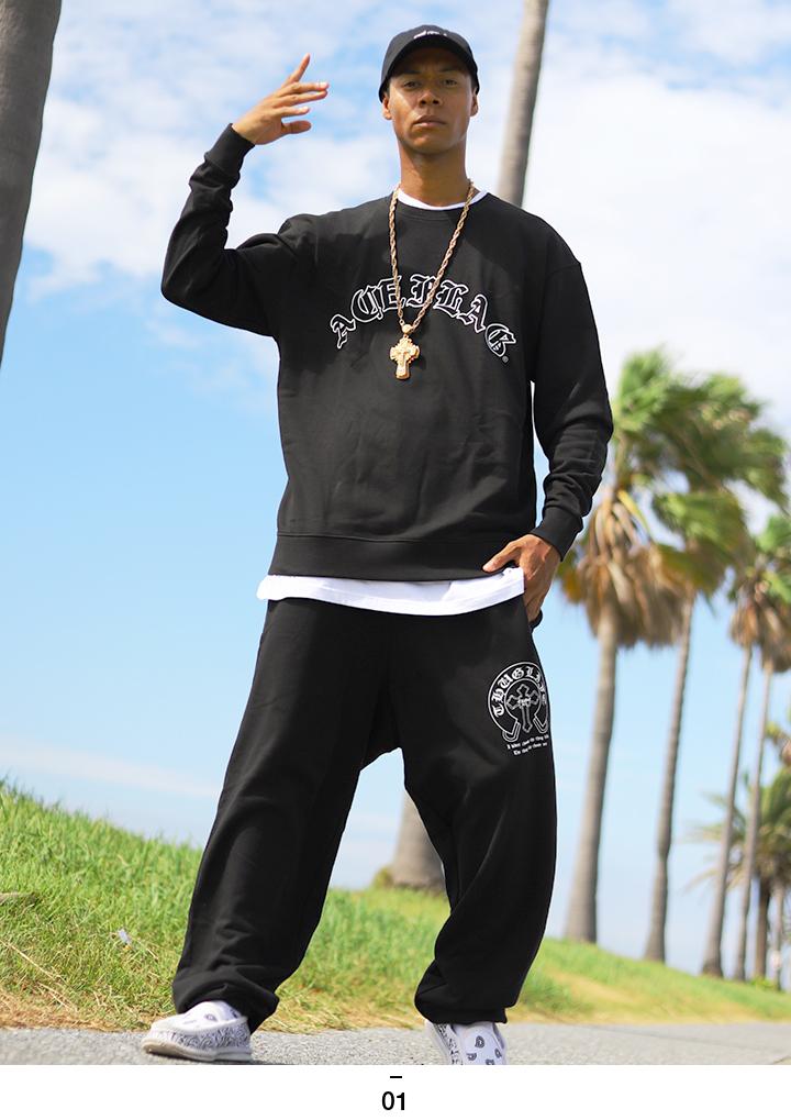 TOGA ファー袖黒トレーナー ACEFLAG（エースフラッグ） 上下セット 長袖 大きいサイズ